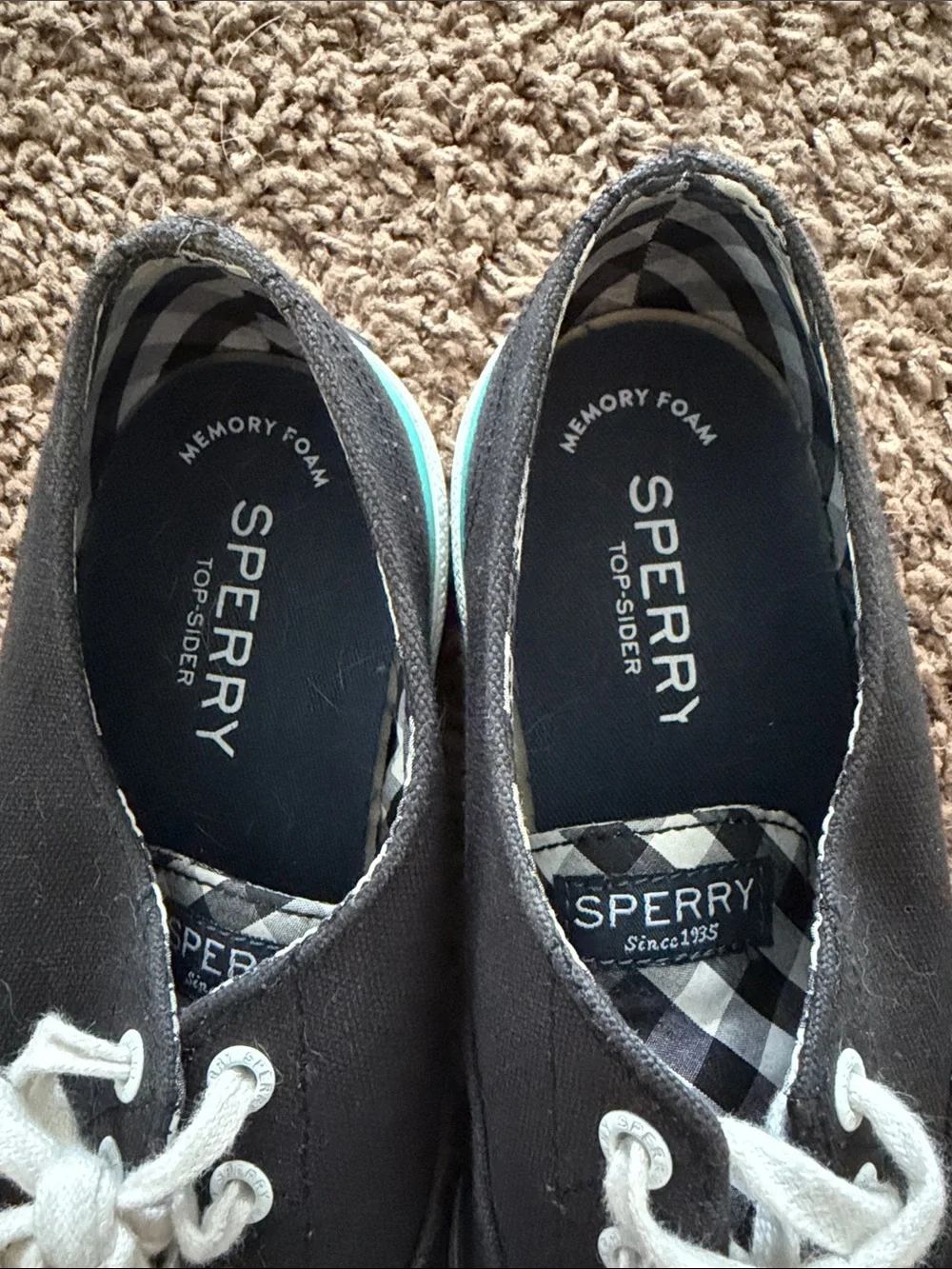Sperry Black Canvas Sneakers with Teal Accent Size 5.5